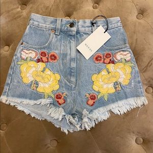 Floral Embroidered Denim Shorts 